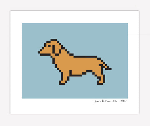 Dachshund On Blue Print by Kare Prints designed by Susan Kare