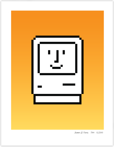 Happy Macintosh on Orange Gradient Icon Print
