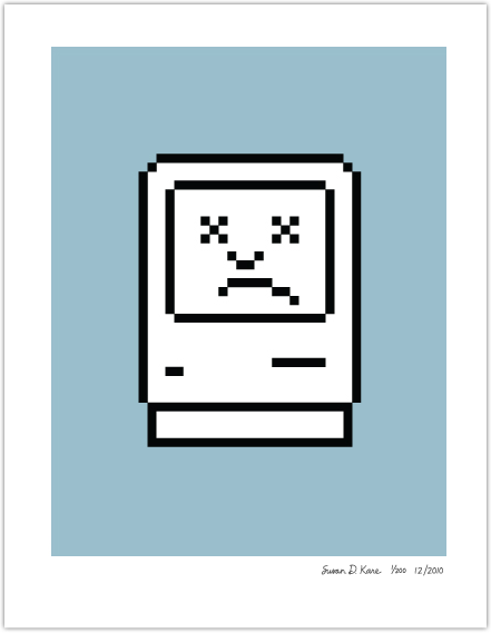 Unhappy Macintosh on Blue Icon Print