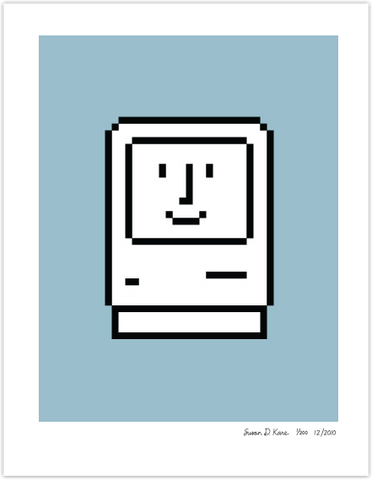 Happy Macintosh on Blue Icon Print