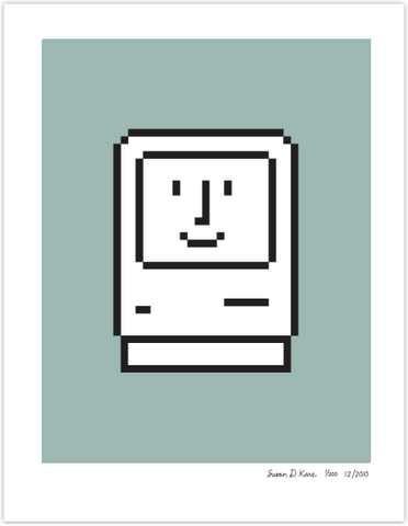Happy Macintosh on Sea Green Icon Print